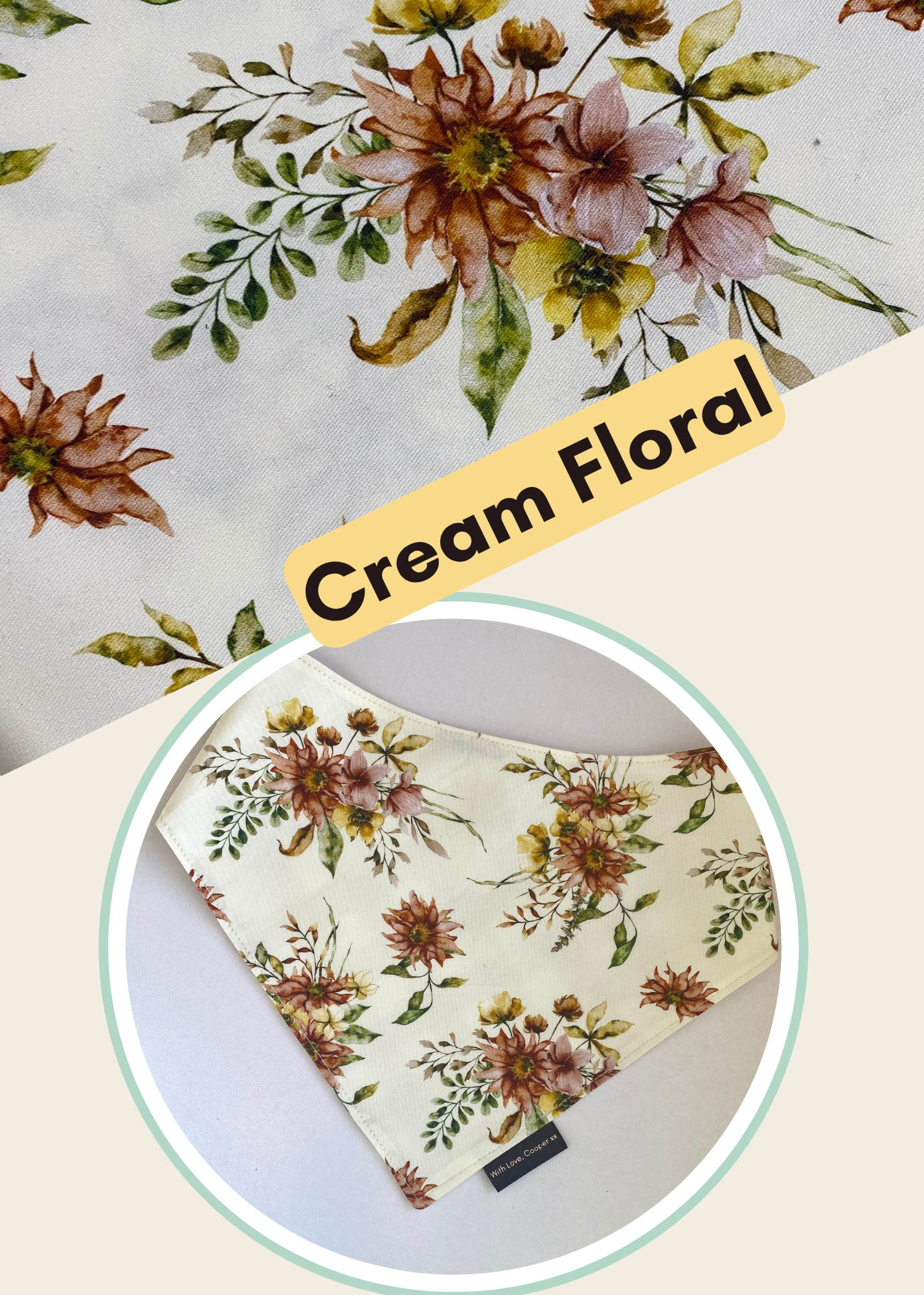 Cream Floral Dog Bandana