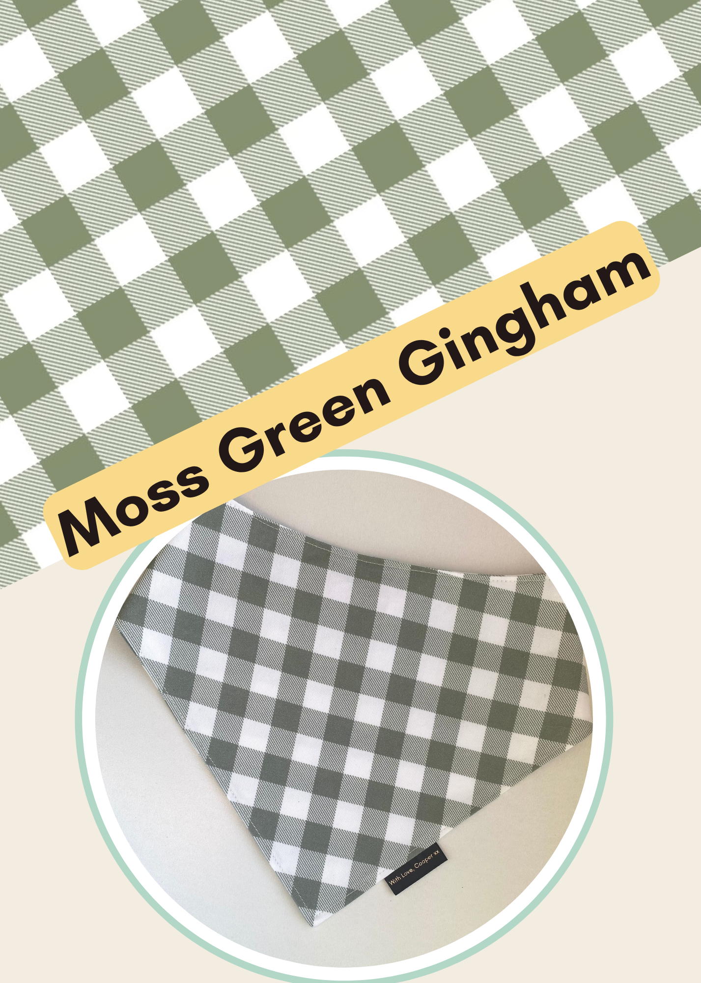 Moss Green Gingham Dog Bandana