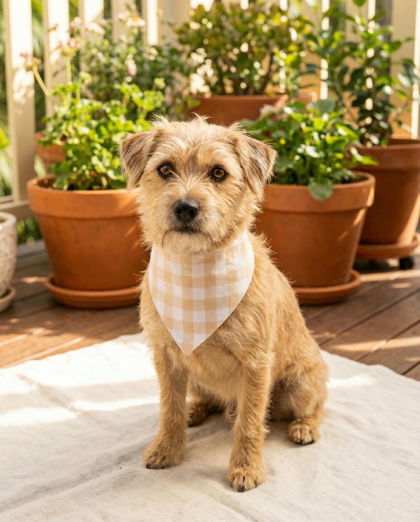 Beige Gingham Dog Bandana