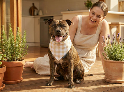 Beige Gingham Dog Bandana