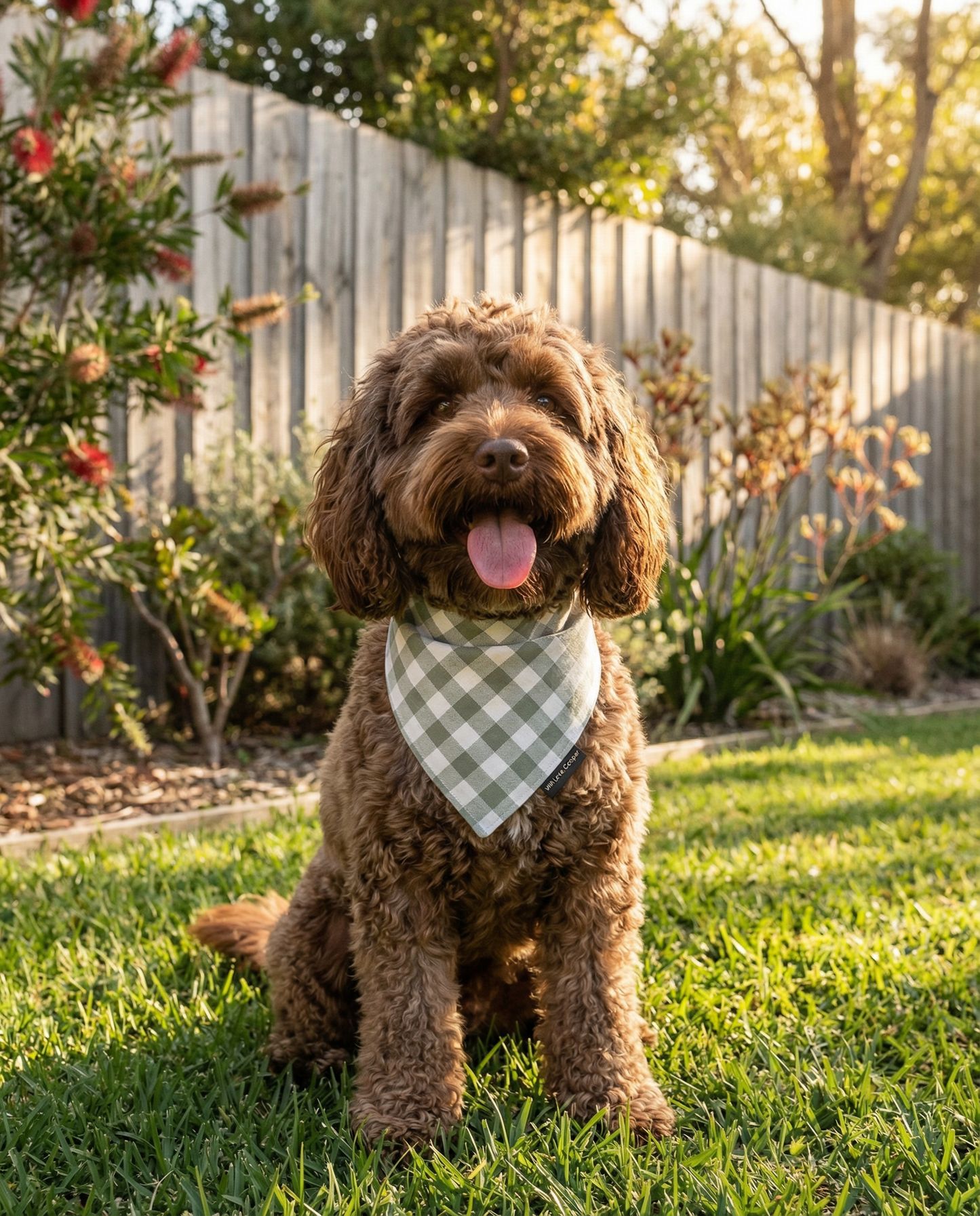 Moss Green Gingham Dog Bandana